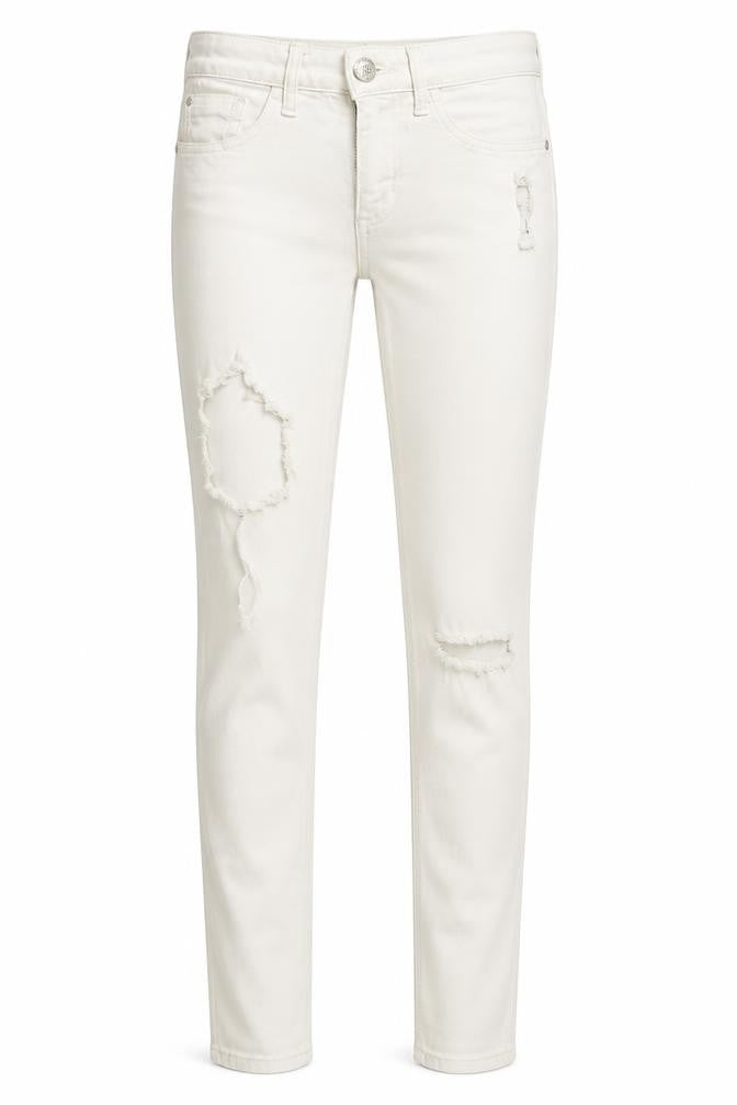 Front view of River Island women’s white skinny jeans, size UK 6, 29-inch leg