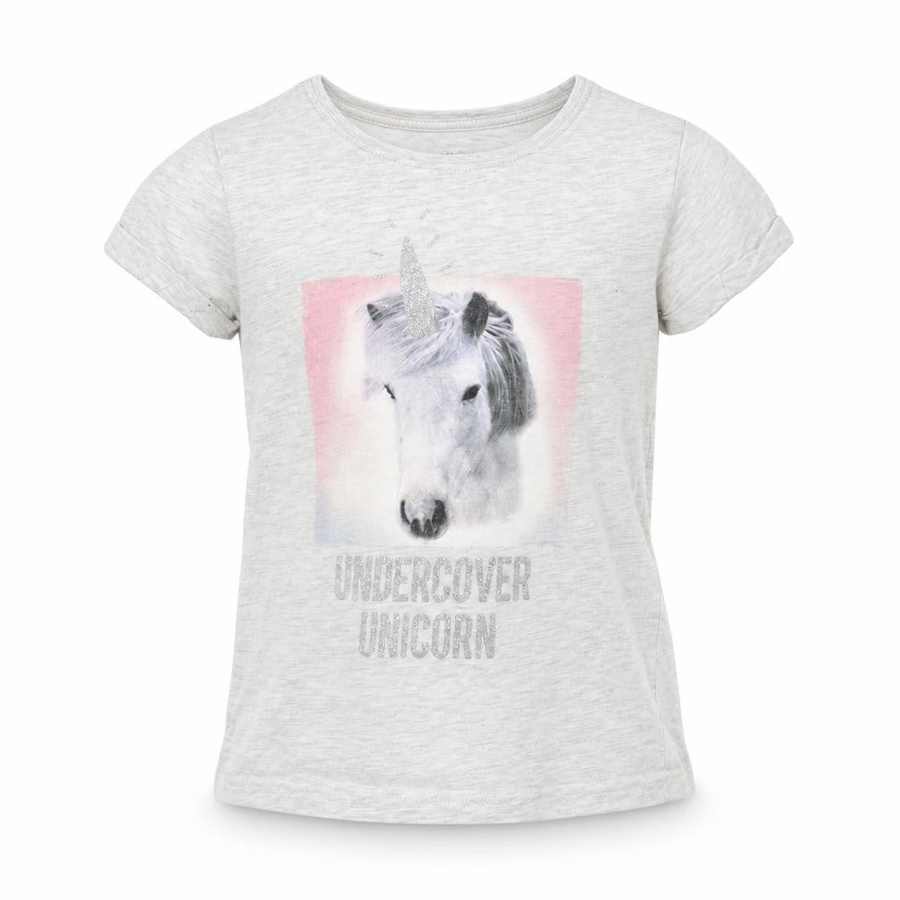 Front view of Primark girls’ grey basic t-shirt, size 8-9, years