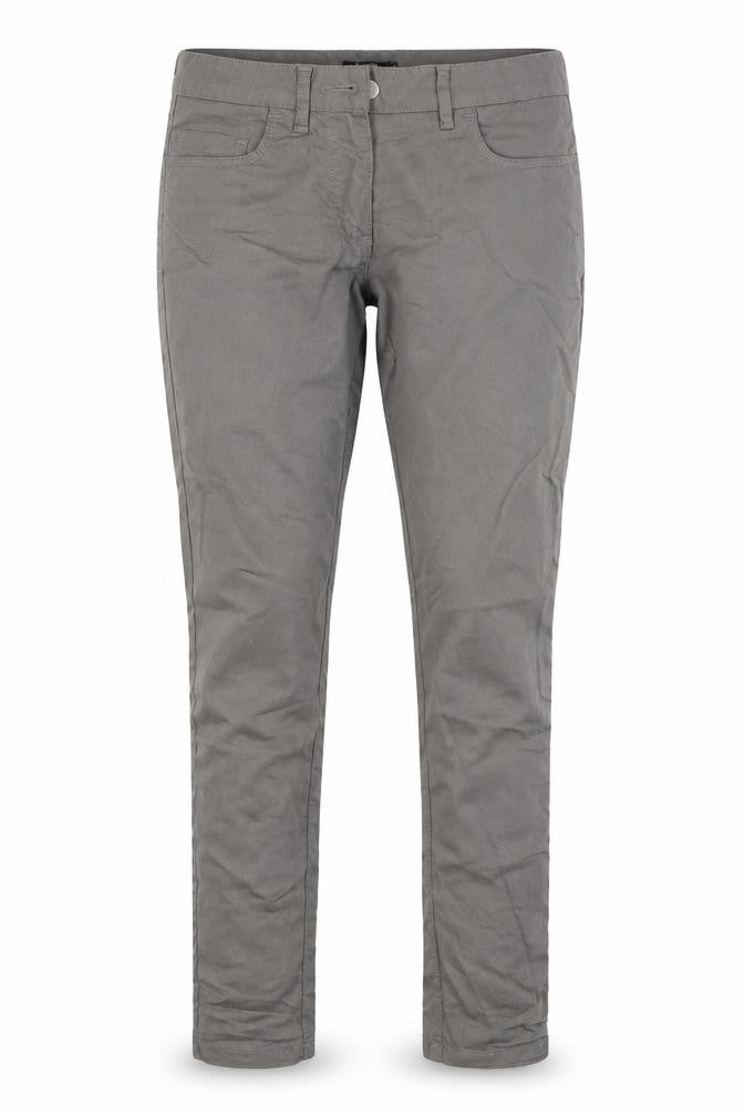 Front view of simon jersey women’s brown denim skinny jeans, size UK 10, 27-inch leg