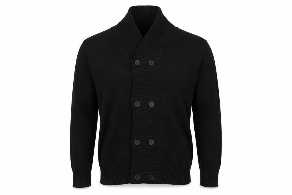 Front view of Cedarwood State men’s black knit jumper, size L