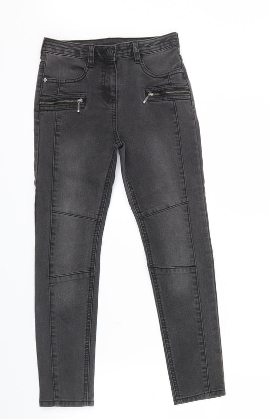 George Girls Grey  Denim Skinny Jeans Size 7 Years - Zip on front, pockets on back