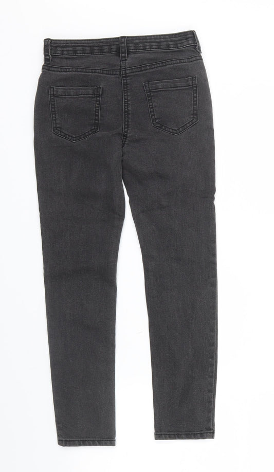 George Girls Grey  Denim Skinny Jeans Size 7 Years - Zip on front, pockets on back