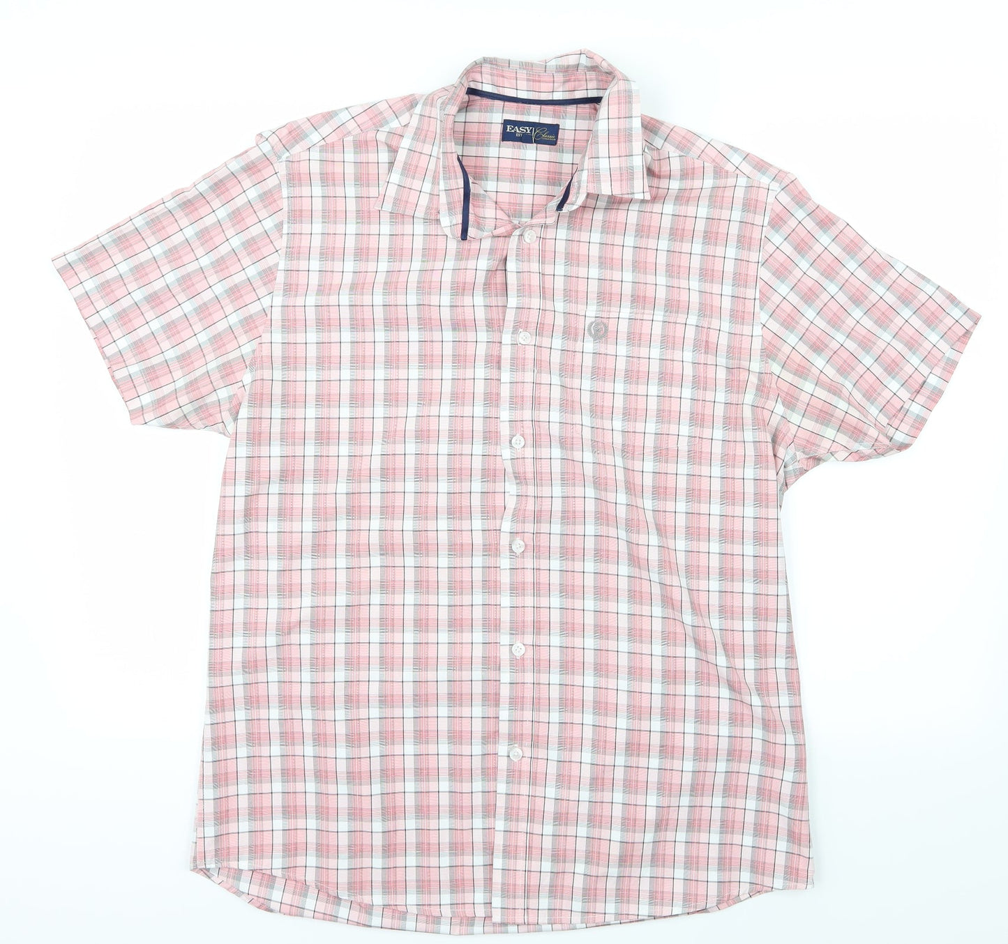 Easy Mens Pink Check   Button-Up Size M