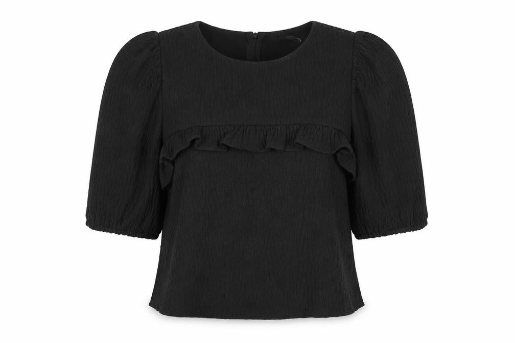 Front view of Zara women’s black basic blouse, size S