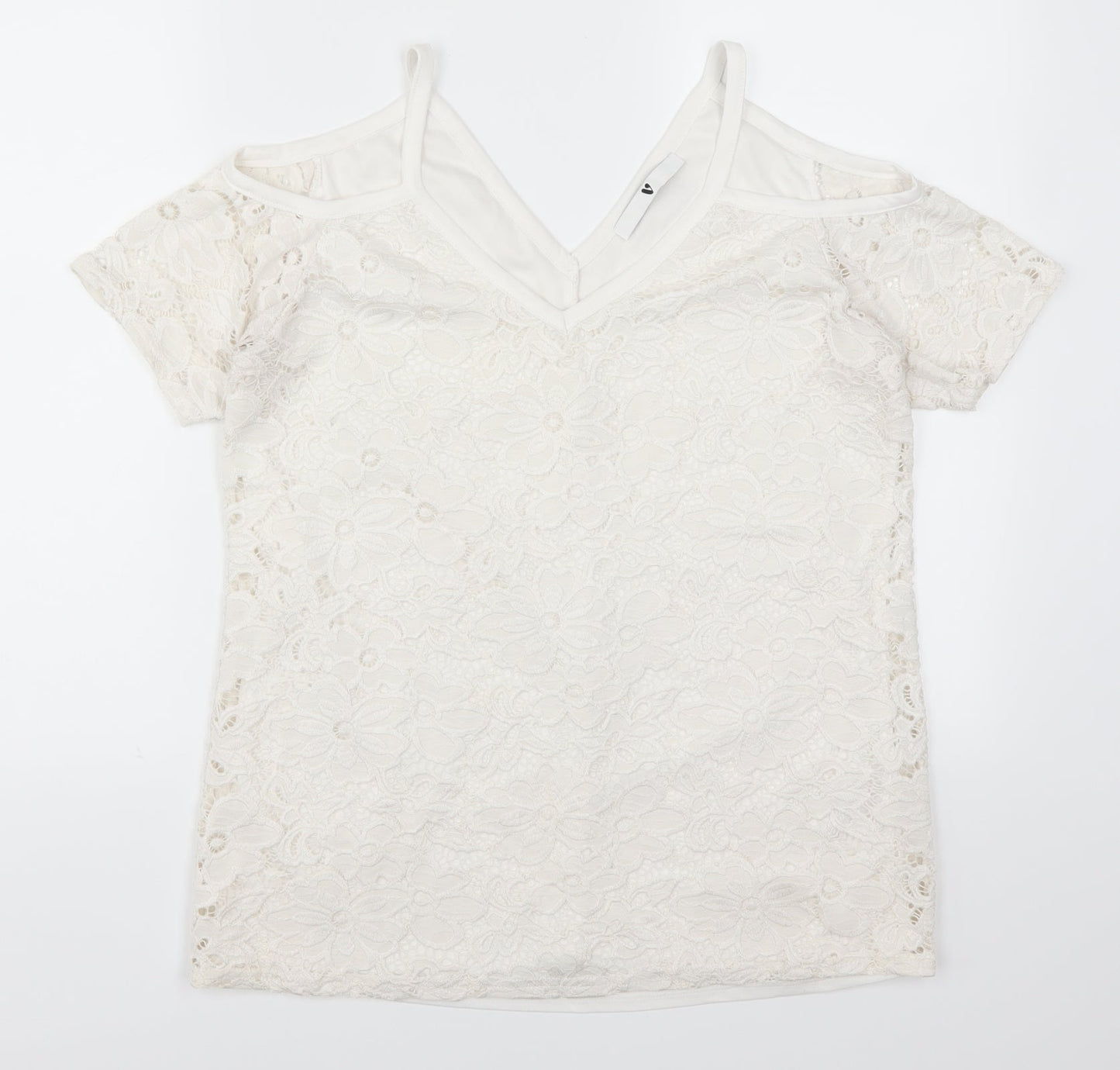 Very Womens White  Lace Basic T-Shirt Size 12