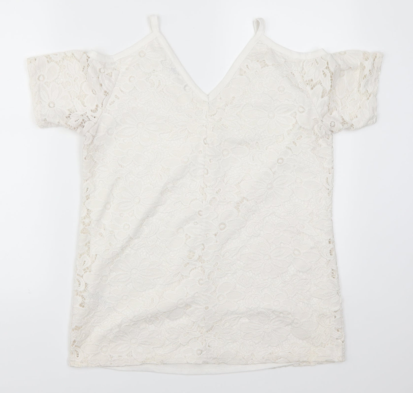 Very Womens White  Lace Basic T-Shirt Size 12