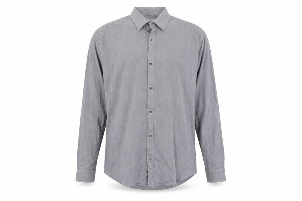 Front view of Taylor & Wright men’s blue button-up, size 17