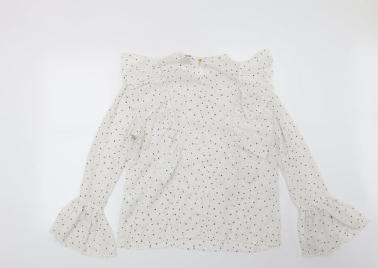 VERO MODA Womens White Polka Dot  Basic Blouse Size L