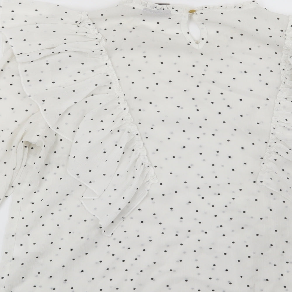 VERO MODA Womens White Polka Dot  Basic Blouse Size L