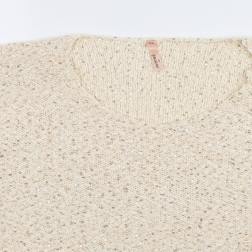 SWEEWE Womens Beige  Knit Pullover Jumper One Size