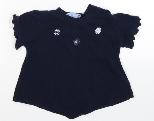 Pampolina Girls Blue Floral  Pullover Jumper Size 3 Years