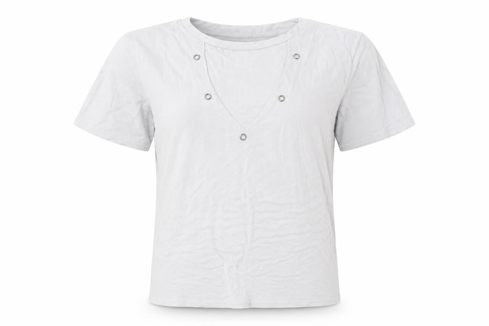 Front view of Boohoo women’s white basic t-shirt, size UK 10