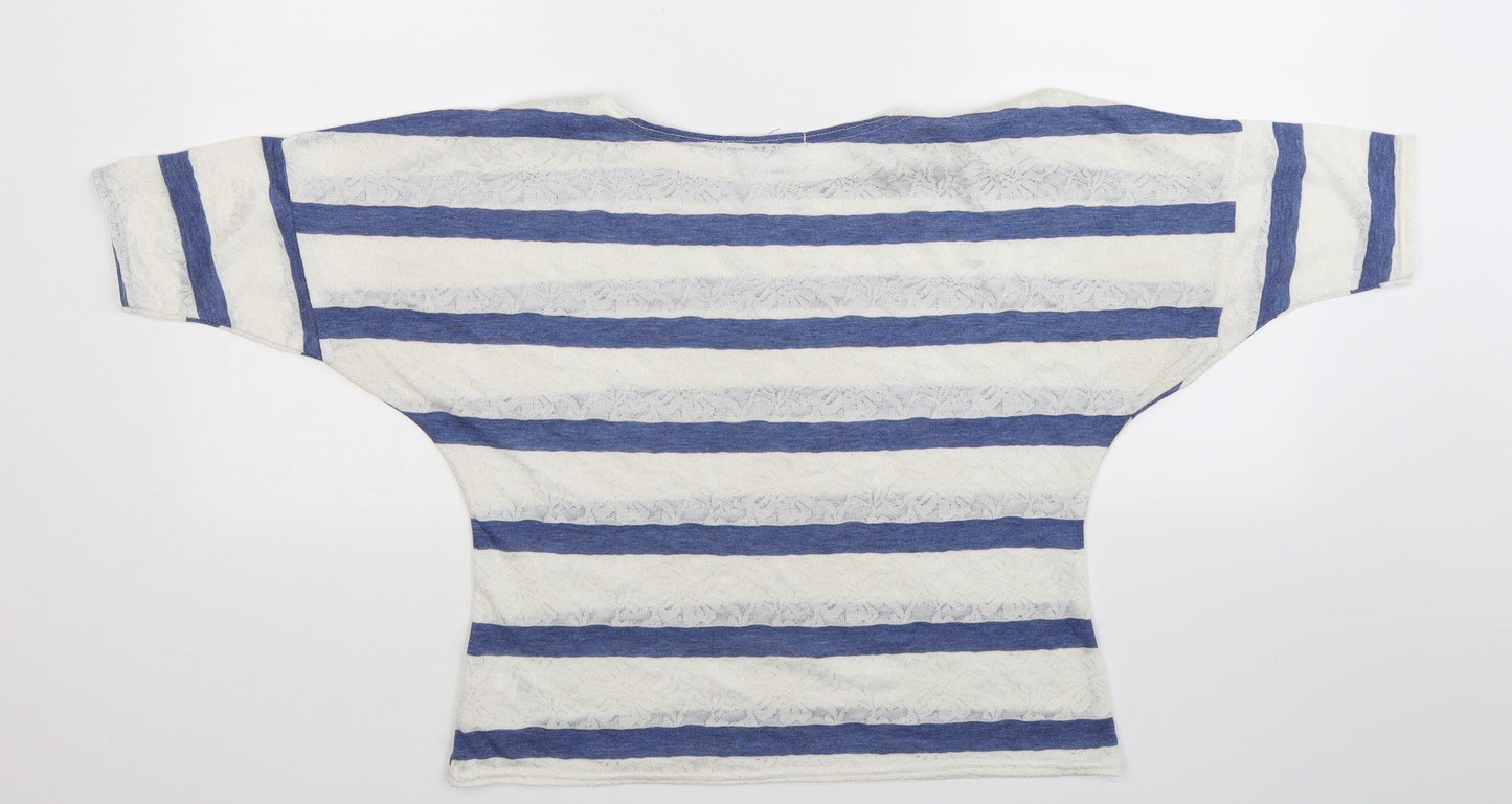 Blonde & Blonde  Womens White Striped  Basic T-Shirt Size 10