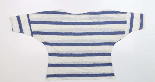 Blonde & Blonde  Womens White Striped  Basic T-Shirt Size 10