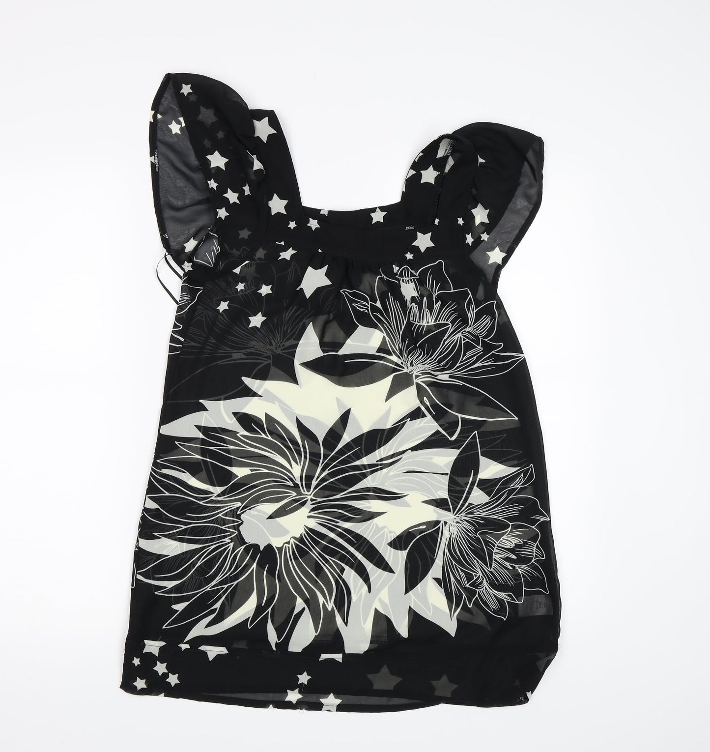 New Look Womens Black Floral Chiffon Basic Blouse Size 8