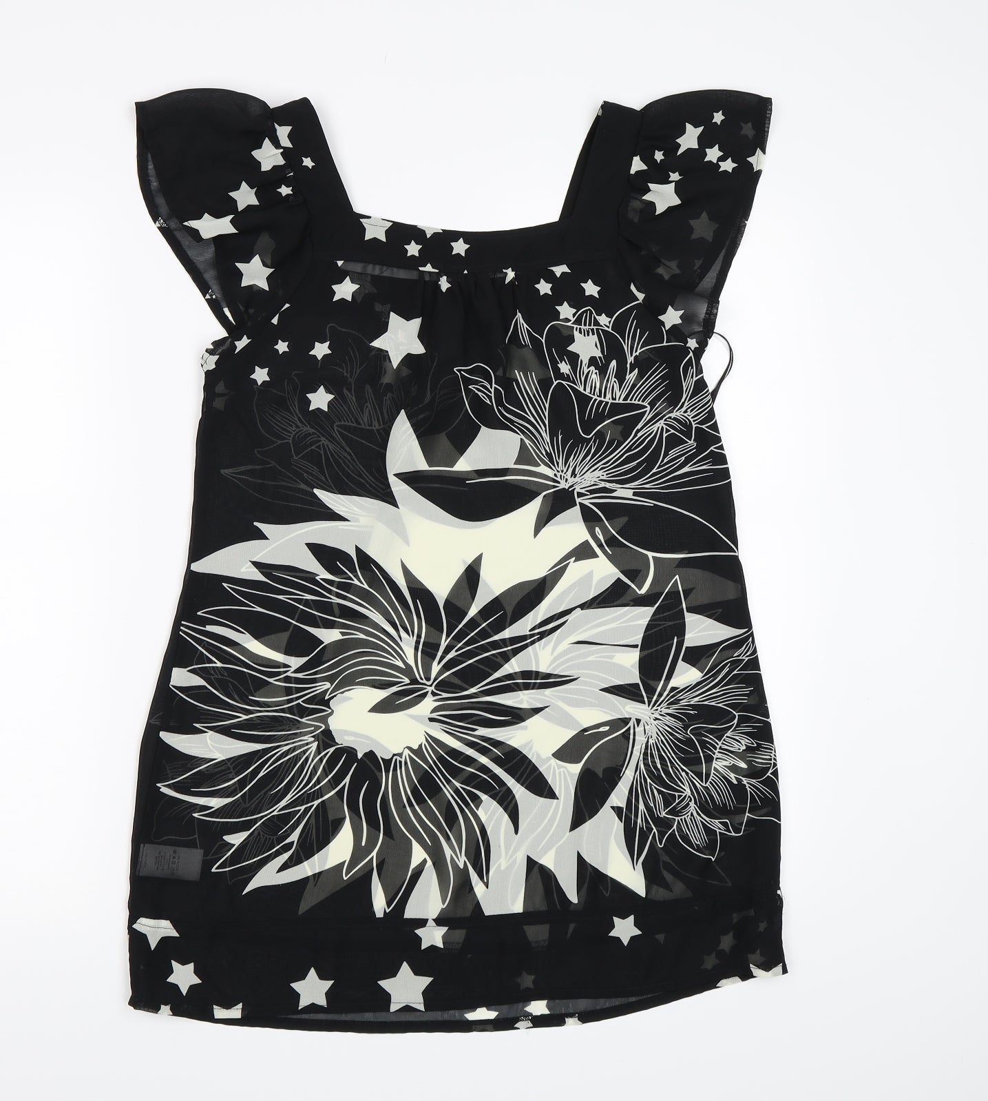 New Look Womens Black Floral Chiffon Basic Blouse Size 8