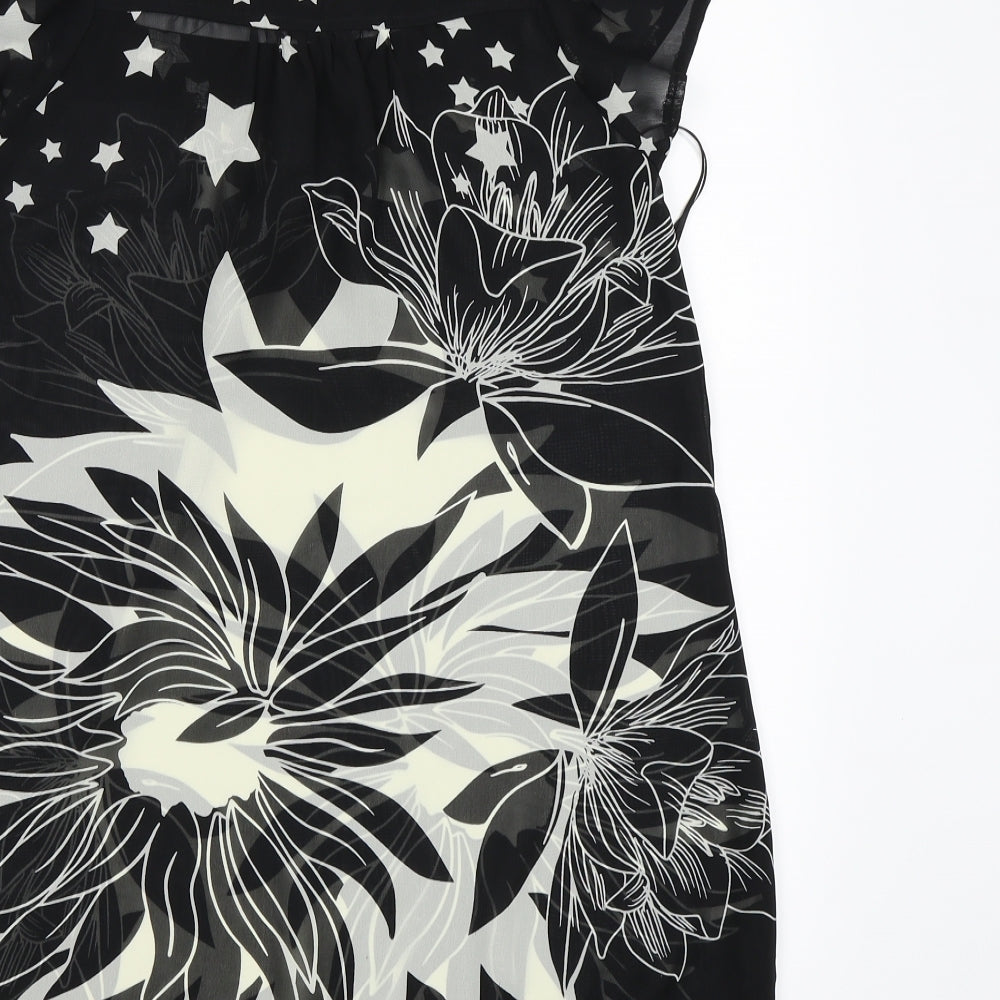 New Look Womens Black Floral Chiffon Basic Blouse Size 8