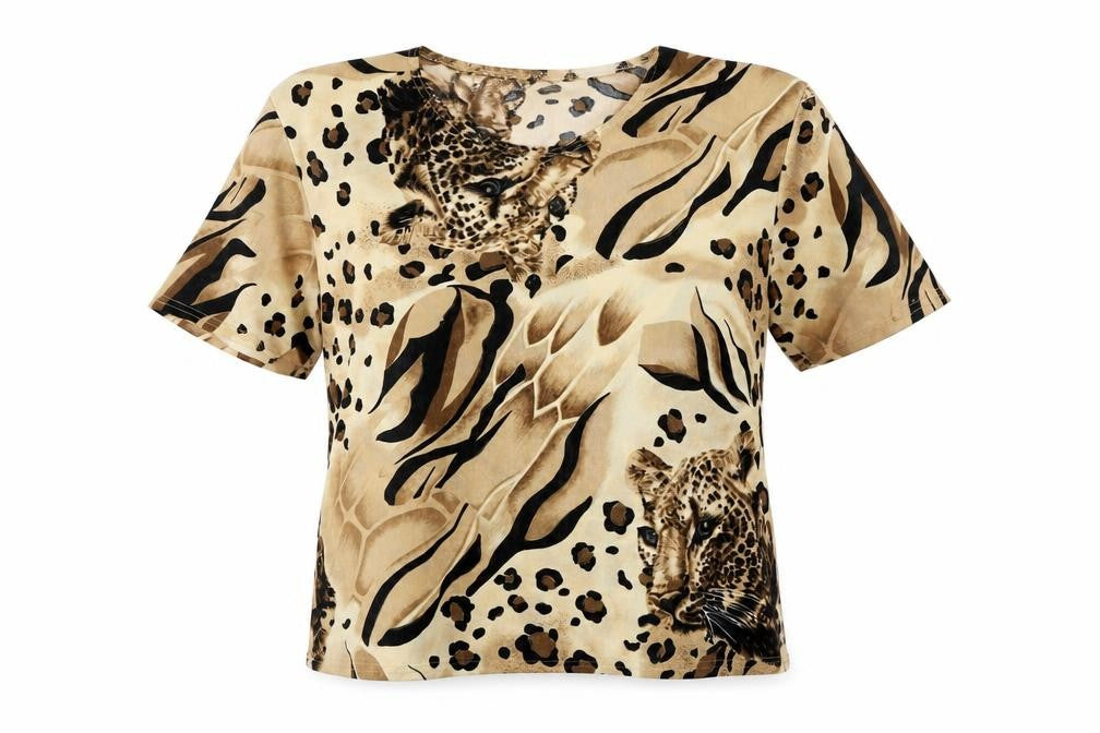 Front view of Cordelia women’s brown animal print basic blouse, size UK 12