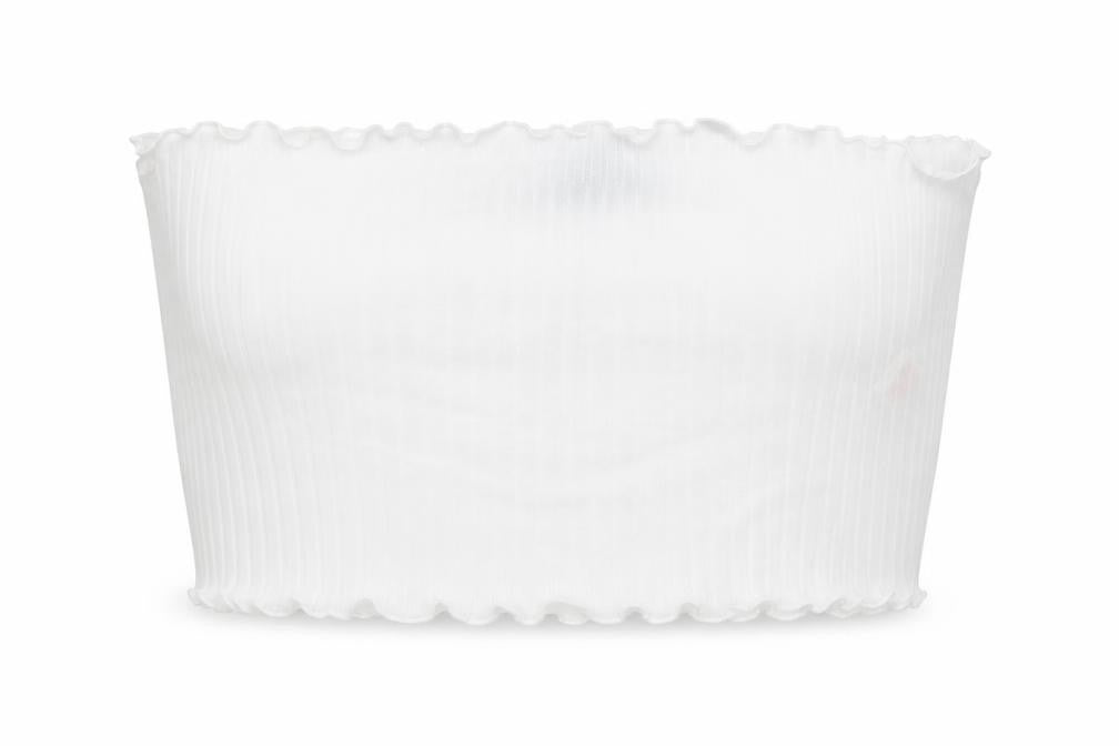 Front view of PRETTYLITTLETHING women’s white cropped blouse, size UK 14