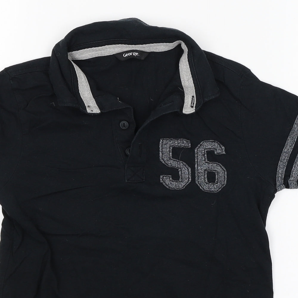 George Boys Black   Basic Polo Size 7-8 Years  - Applique