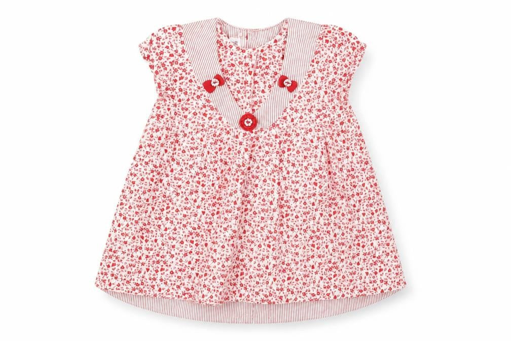 Front view of Preworn girls’ red floral fit & flare, size 9-12, months