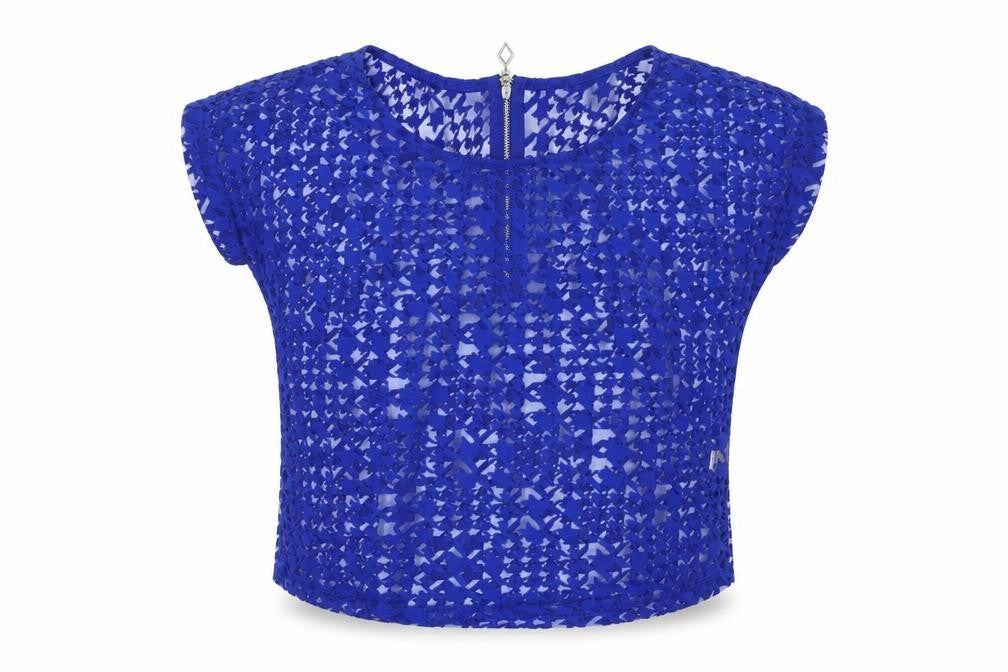 Front view of Select women’s blue cropped t-shirt, size UK 10