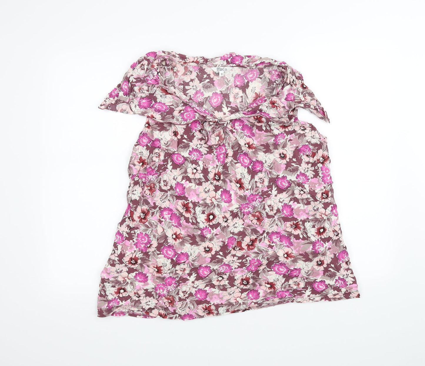M&Co Womens Pink Floral  Basic T-Shirt Size 18