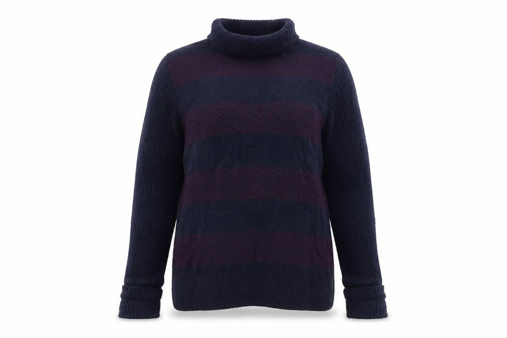 Front view of Marks & Spencer women’s blue striped jumper, size UK 12
