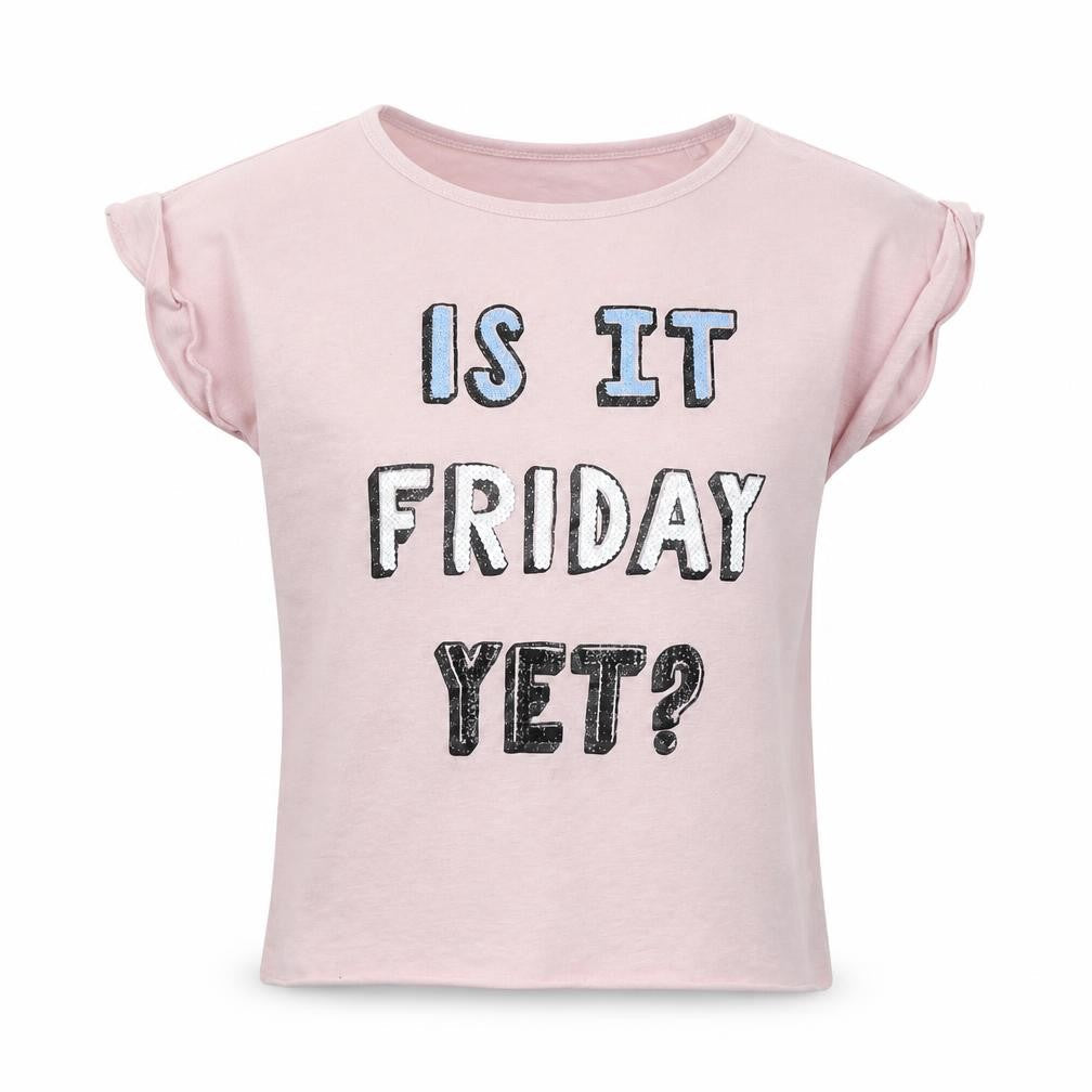 Front view of Tu girls’ pink basic t-shirt, size 11, years - is it friday yet