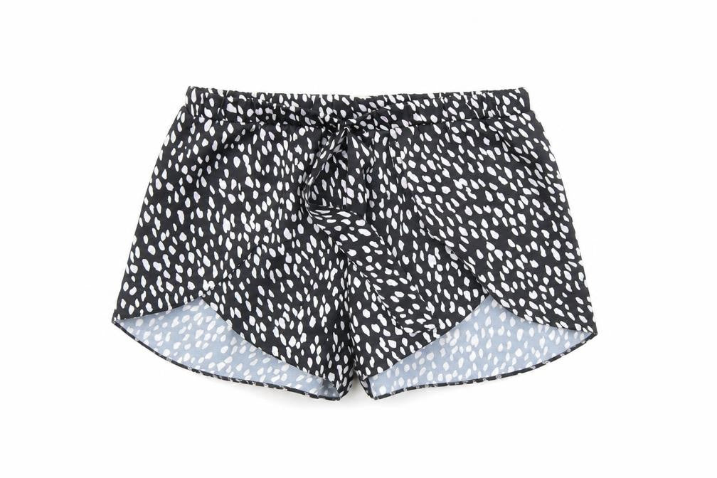 Front view of New Look women’s black animal print capri sleep shorts, size UK 10