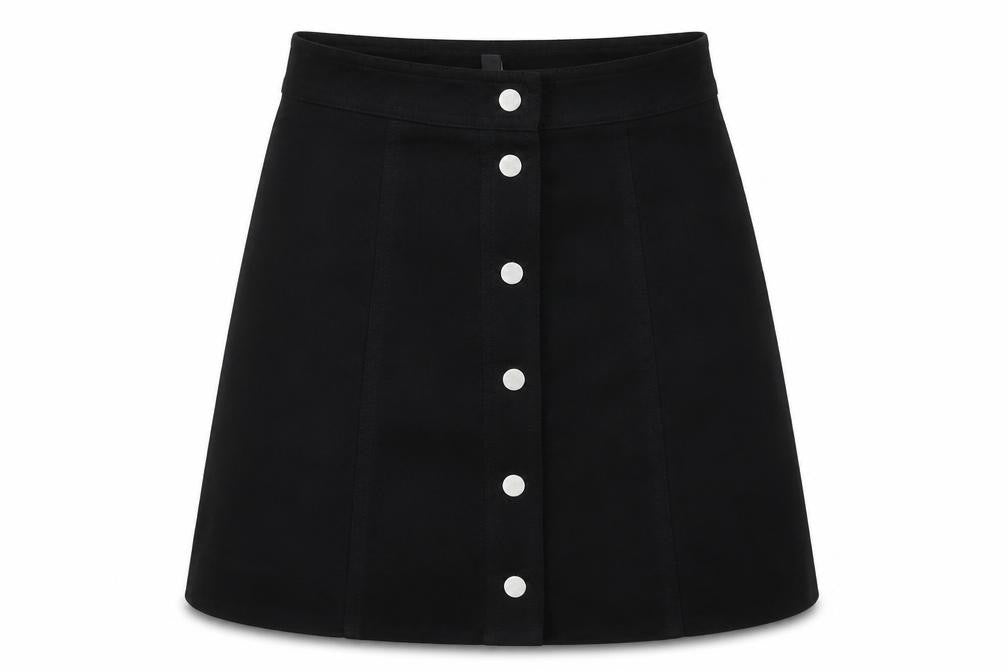 Front view of H&M women’s black a-line skirt, size UK 8