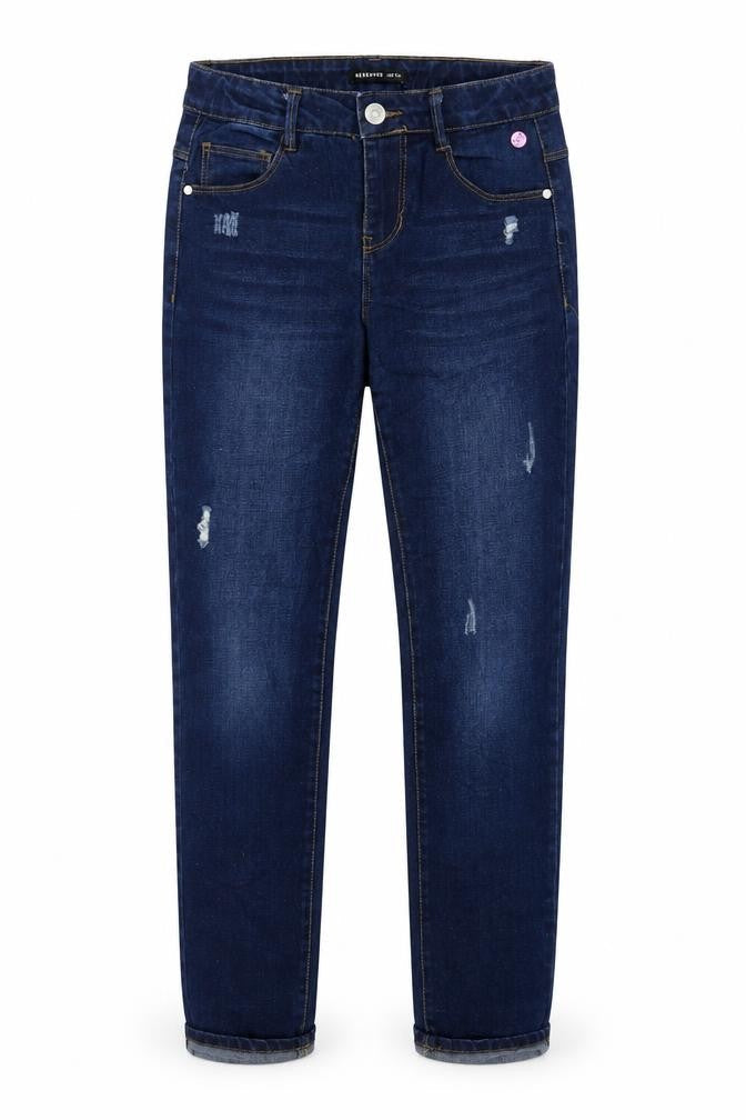 Front view of RESERVED girls’ blue ikat skinny jeans, size 11, years