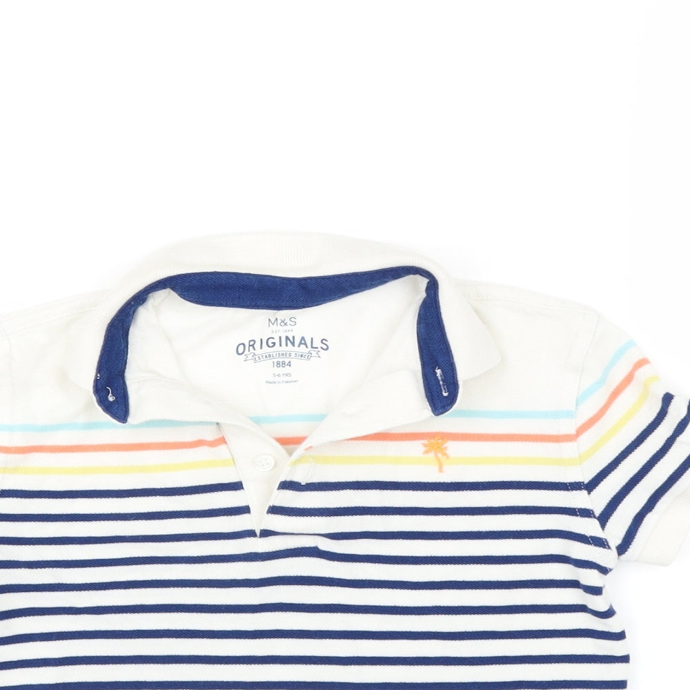 Marks and Spencer Boys White Striped  Basic Polo Size 5-6 Years