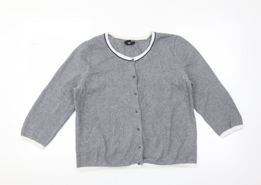 H&M Womens Blue Striped  Cardigan Jumper Size L