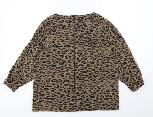 Marks and Spencer Womens Brown Animal Print Knit Pullover Jumper Size 12
