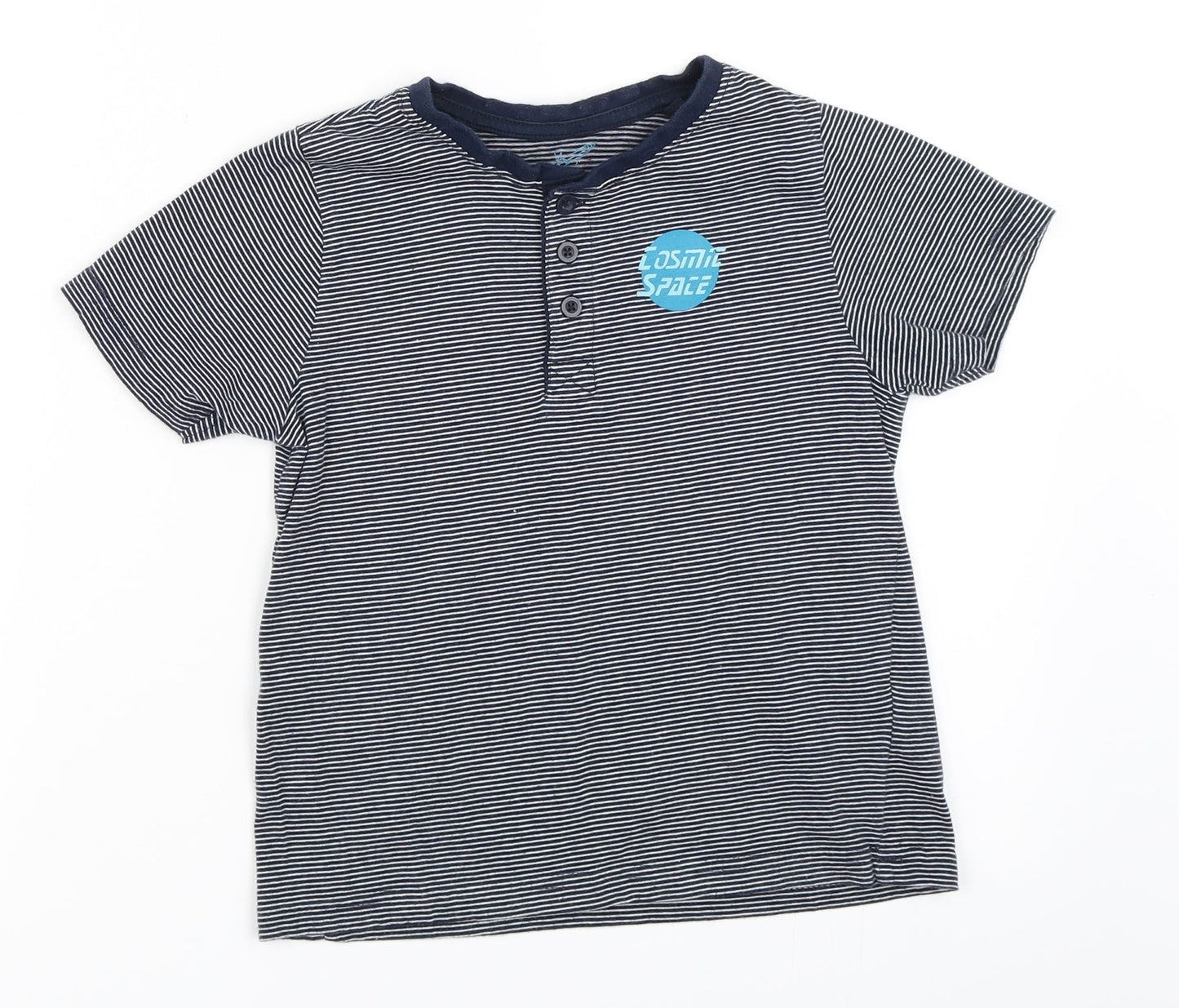 Popperts Boys Blue Striped  Basic T-Shirt Size 6-7 Years