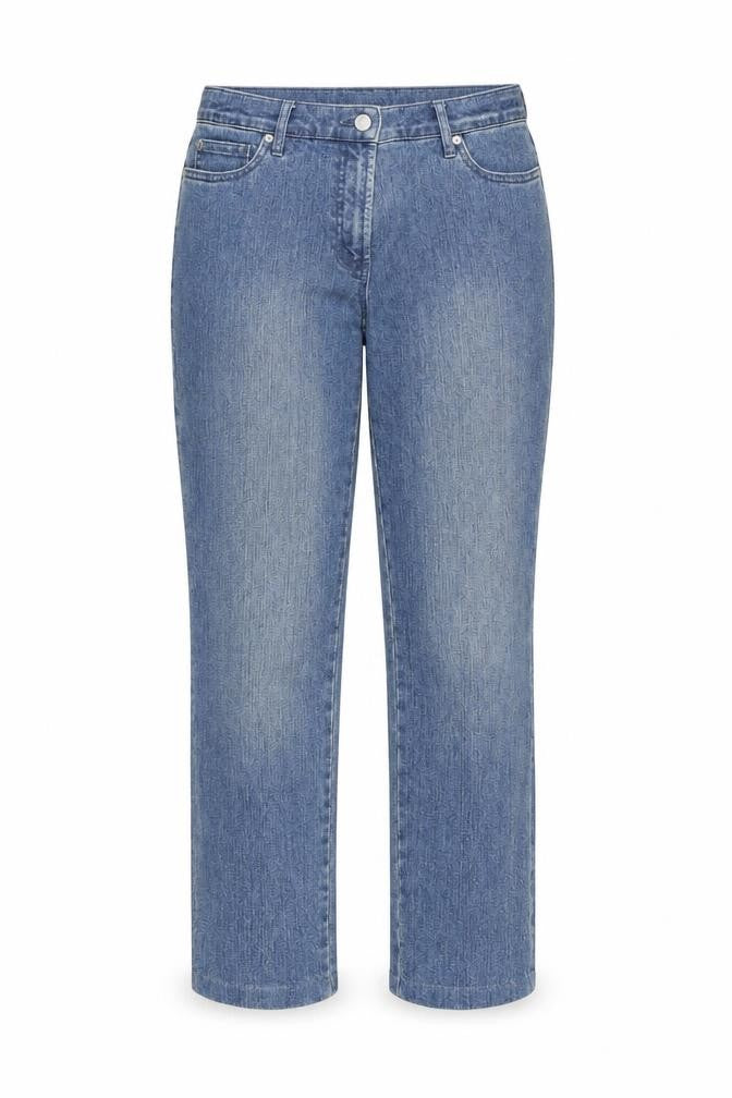 Front view of Vianni women’s blue denim straight jeans, size UK 40, 27-inch leg