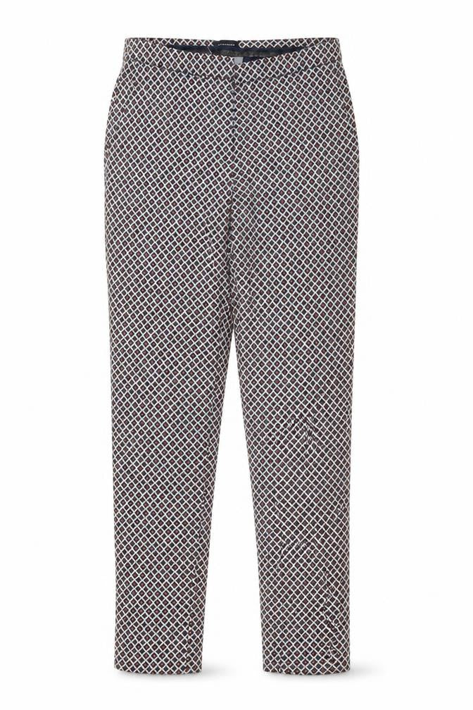 Front view of Reversed women’s beige floral trousers, size UK 36, 27-inch leg