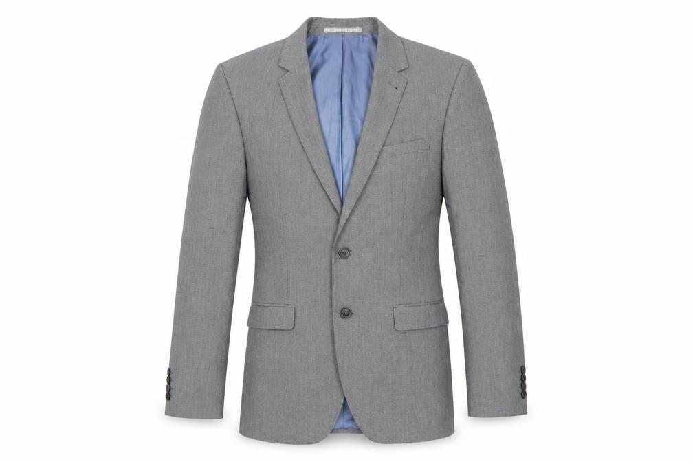 Front view of Burton men’s grey jacket suit jacket, size 36