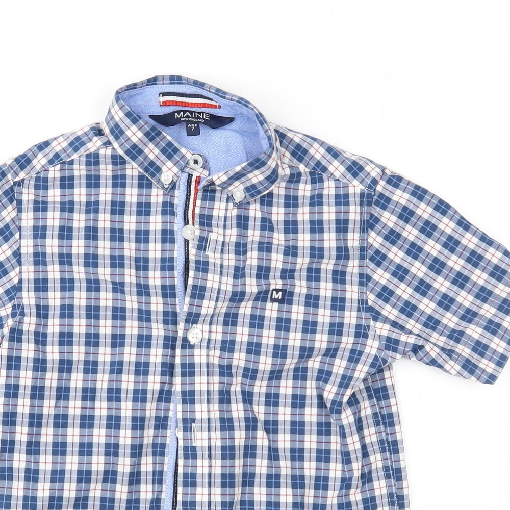 Maine New England Boys Blue Check  Basic Button-Up Size 7 Years