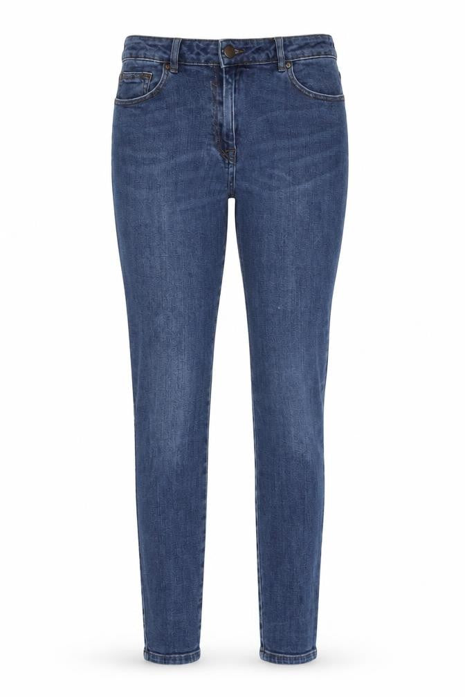 Front view of Next women’s blue skinny jeans, size UK 32, in, 27-inch leg