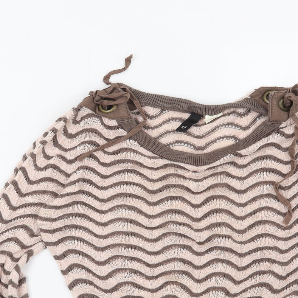 H&M Womens Brown Striped  Pullover Jumper Size 6