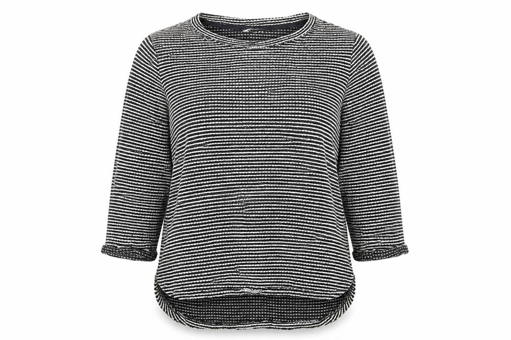 Front view of H&M women’s black striped knit jumper, size M