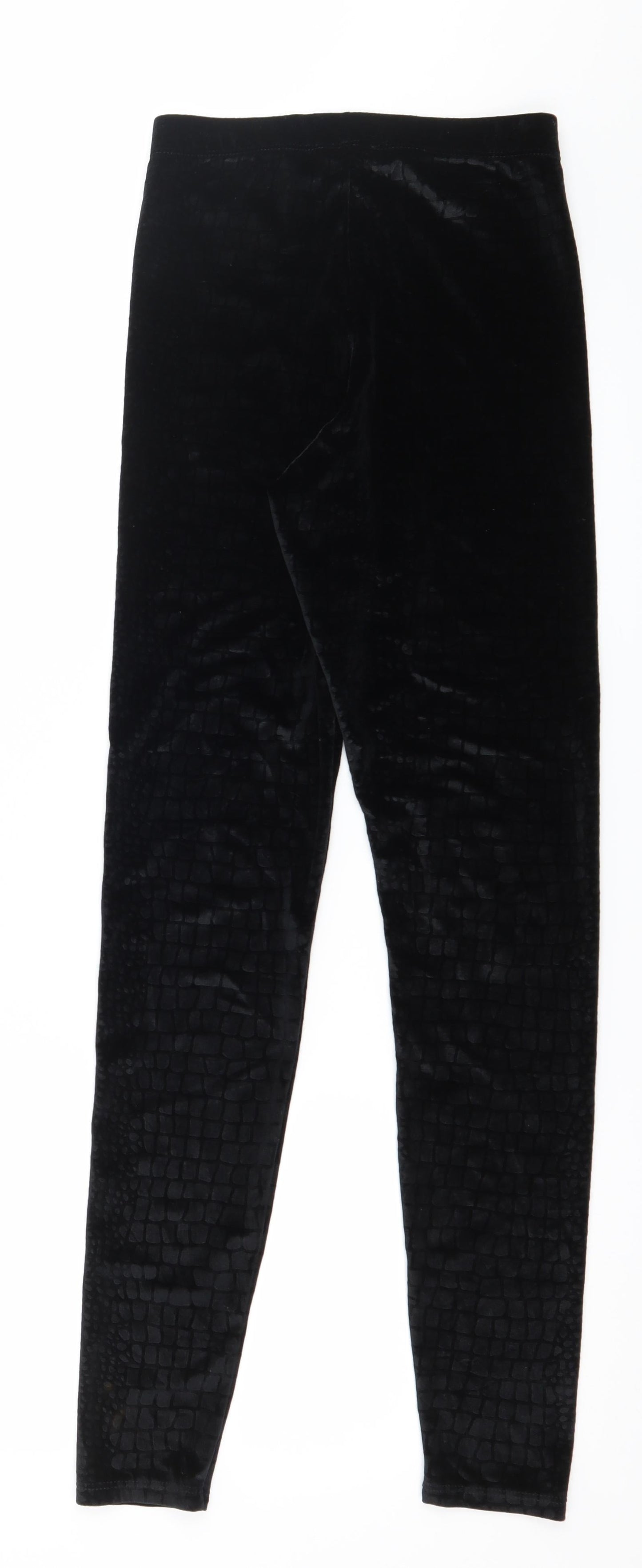 Topshop Womens Black Geometric Velvet Capri Leggings Size 4 L28 in