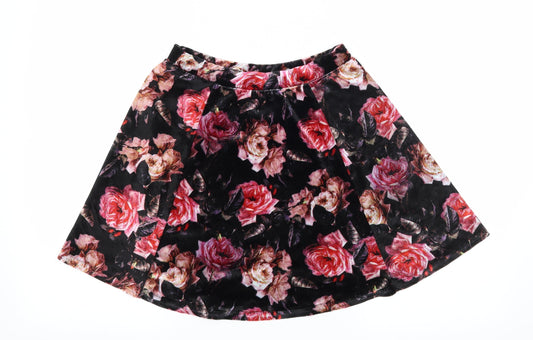 River Island Womens Black Floral Velour Flare Skirt Size 8