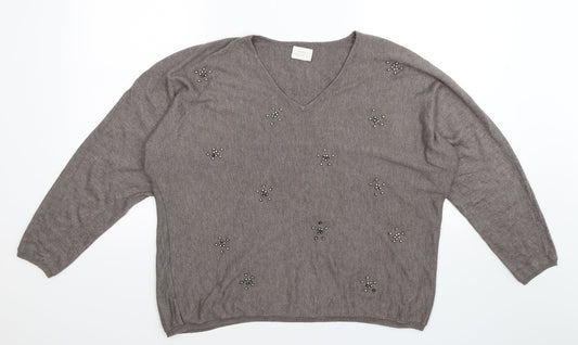 Version Feminin Womens Grey  Knit Pullover Jumper Size 2XL