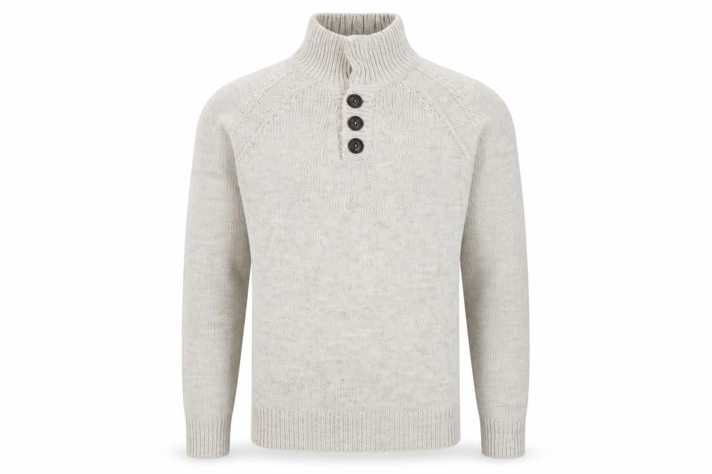Front view of Industrialize men’s grey knit jumper, size S