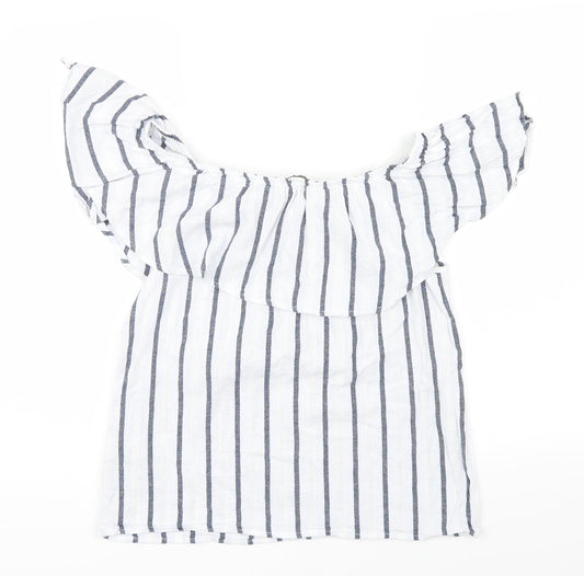 BELOVED Womens Blue Striped  Basic Blouse Size 38