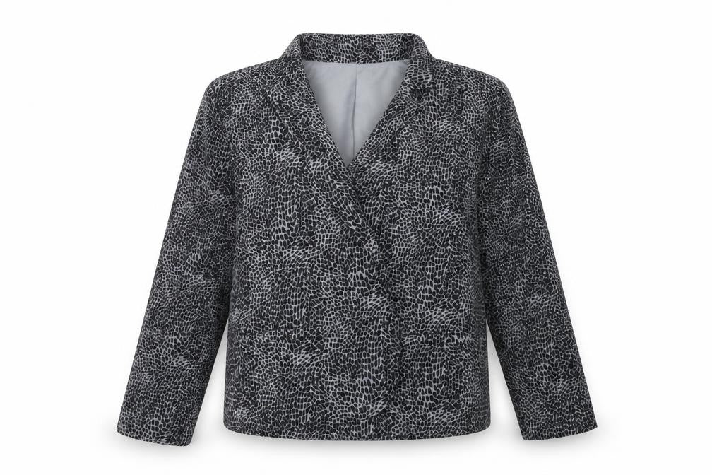 Front view of George women’s black animal print jacket, size UK 14