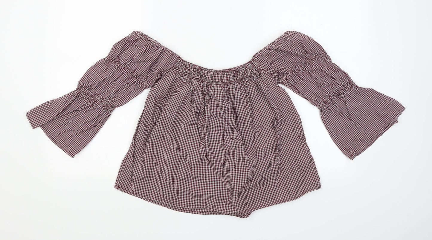 New Look Womens Red Check  Basic Blouse Size 6